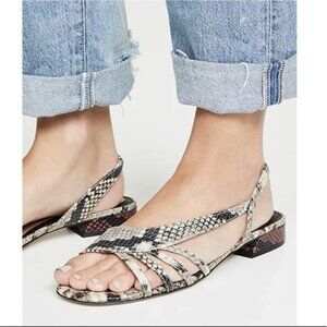 Joie Palma Asymmetrical Flat Snake Print Sandals 40 or 9.5 White Black